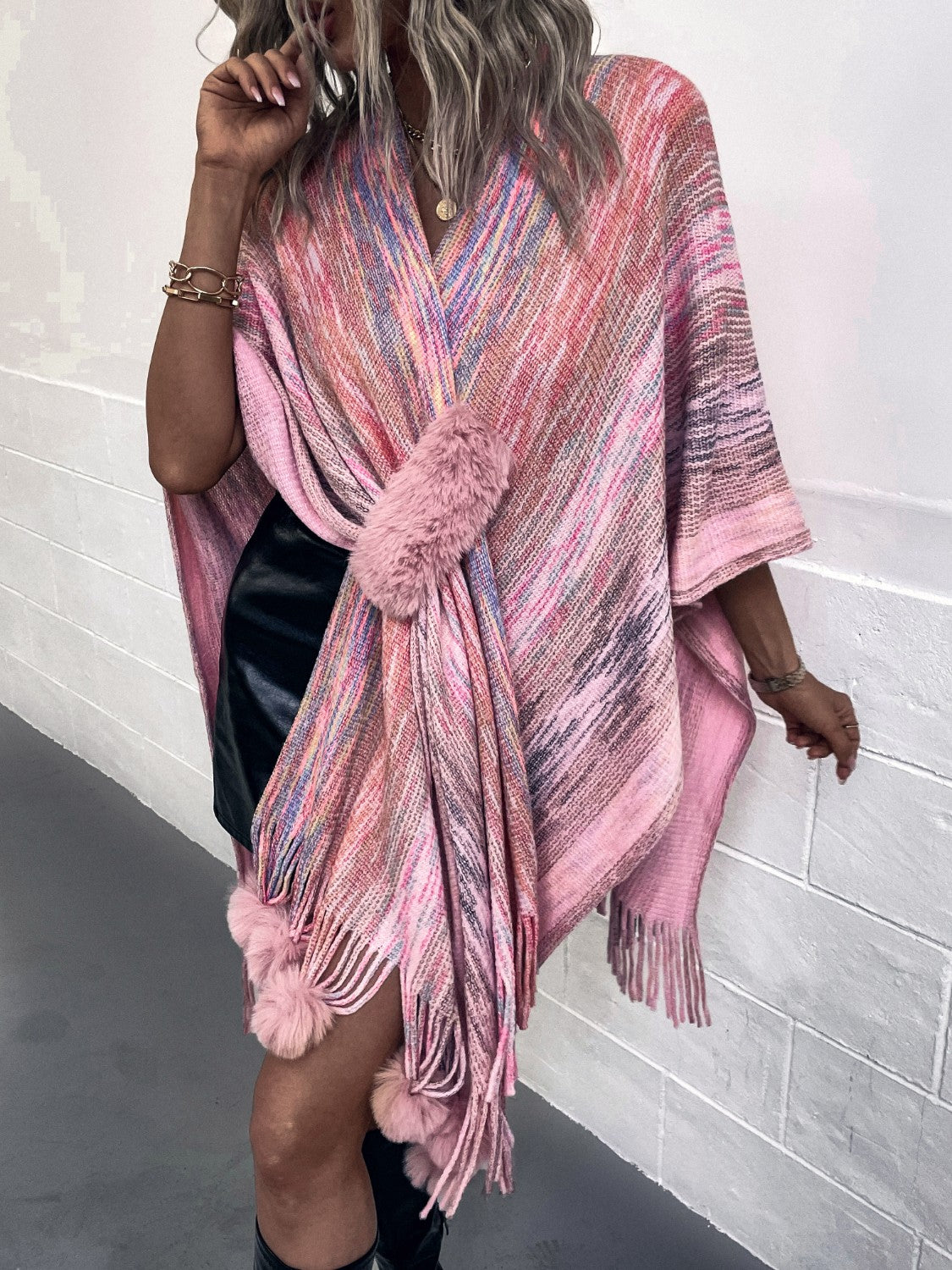 Heathered Fringe Hem Poncho - Tantalize Boutique