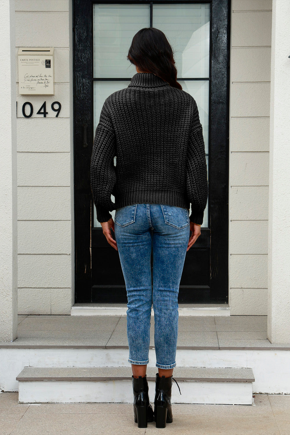 Cable-Knit Turtleneck Long Sleeve Sweater - Tantalize Boutique