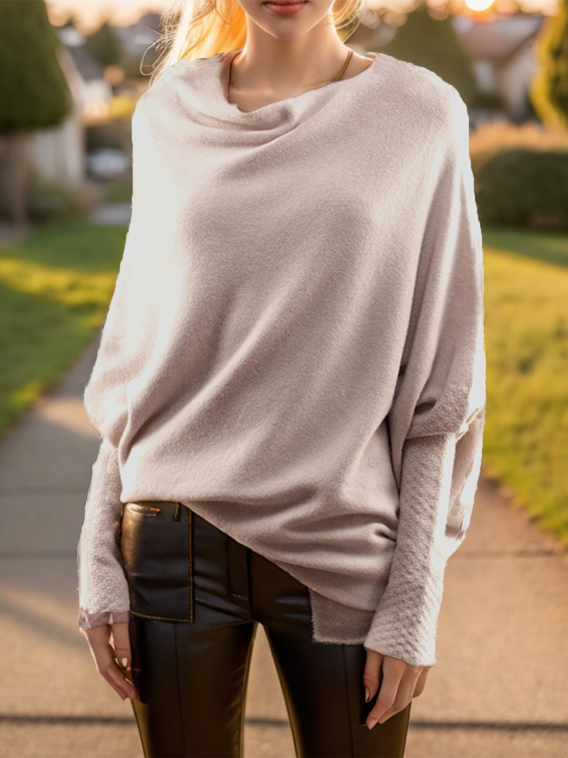 Texture Round Neck Long Sleeve Sweater - Tantalize Boutique