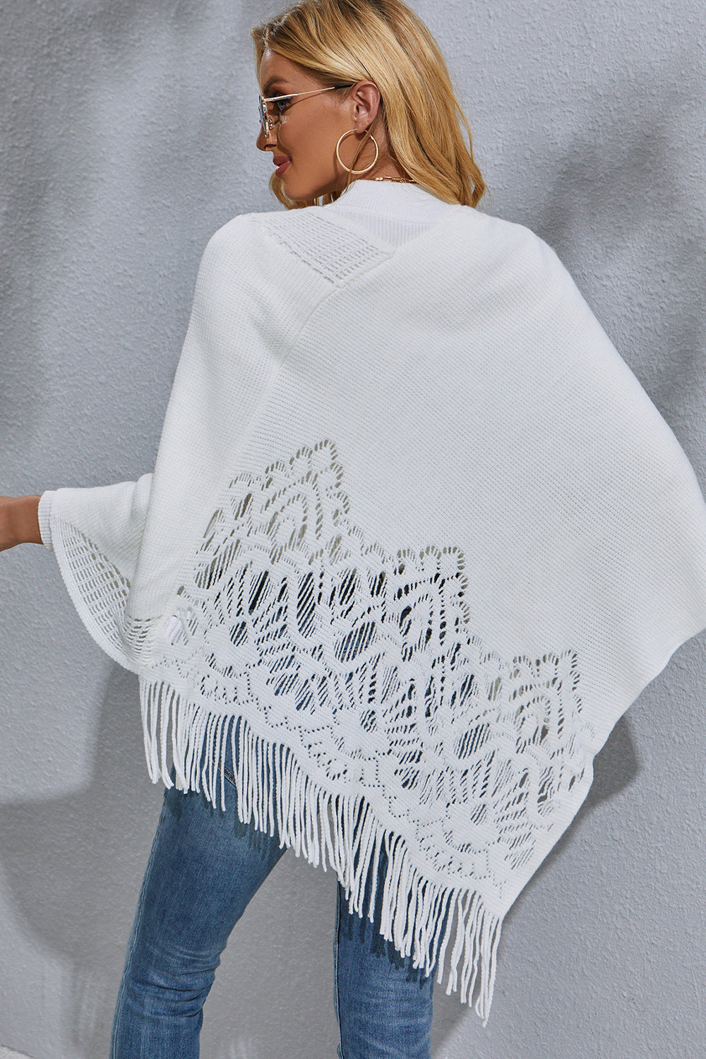 Round Neck Fringe Detail Poncho - Tantalize Boutique