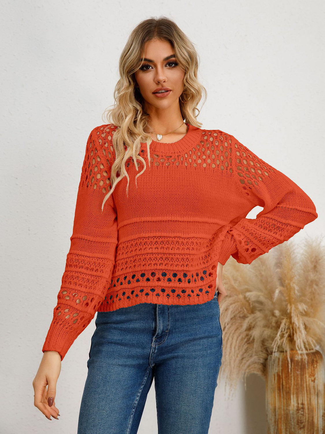 Cutout Round Neck Knit Top - Tantalize Boutique