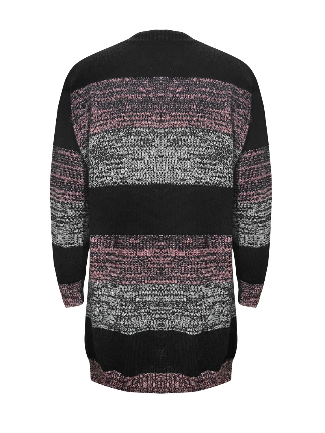 Striped Open Front Long Sleeve Cardigan with Pockets - Tantalize Boutique