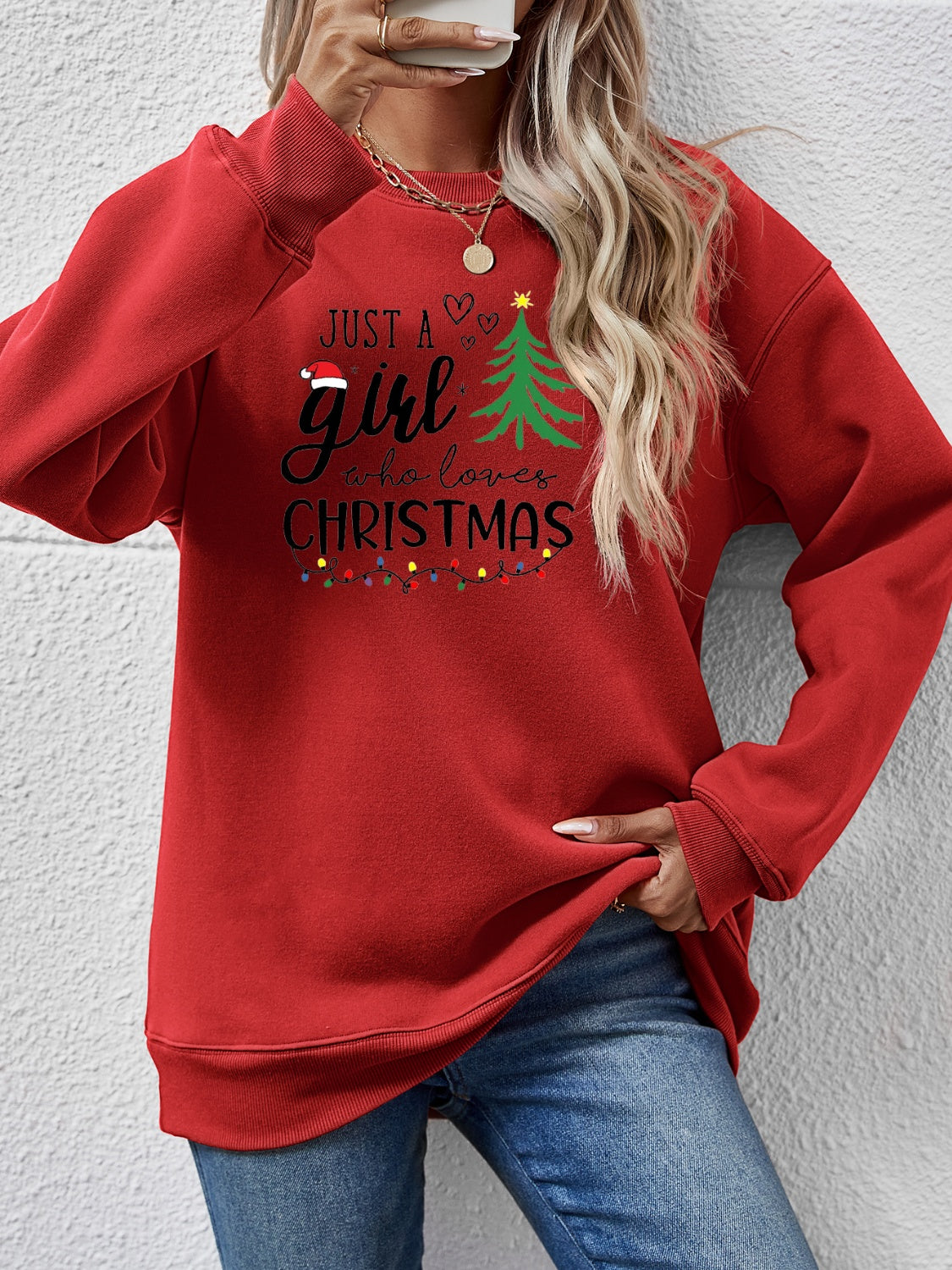 Letter Graphic Round Neck Sweatshirt - Tantalize Boutique