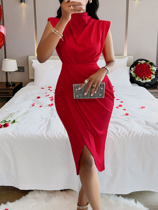 Cutout Slit Mock Neck Sleeveless Dress - Tantalize Boutique