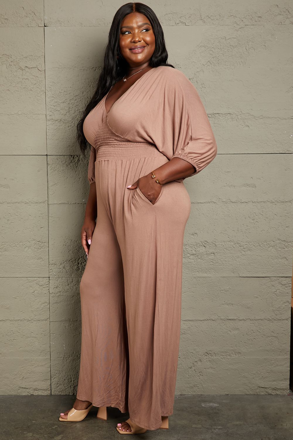 Culture Code Full Size Smocking Waist Jumpsuit - Tantalize Boutique