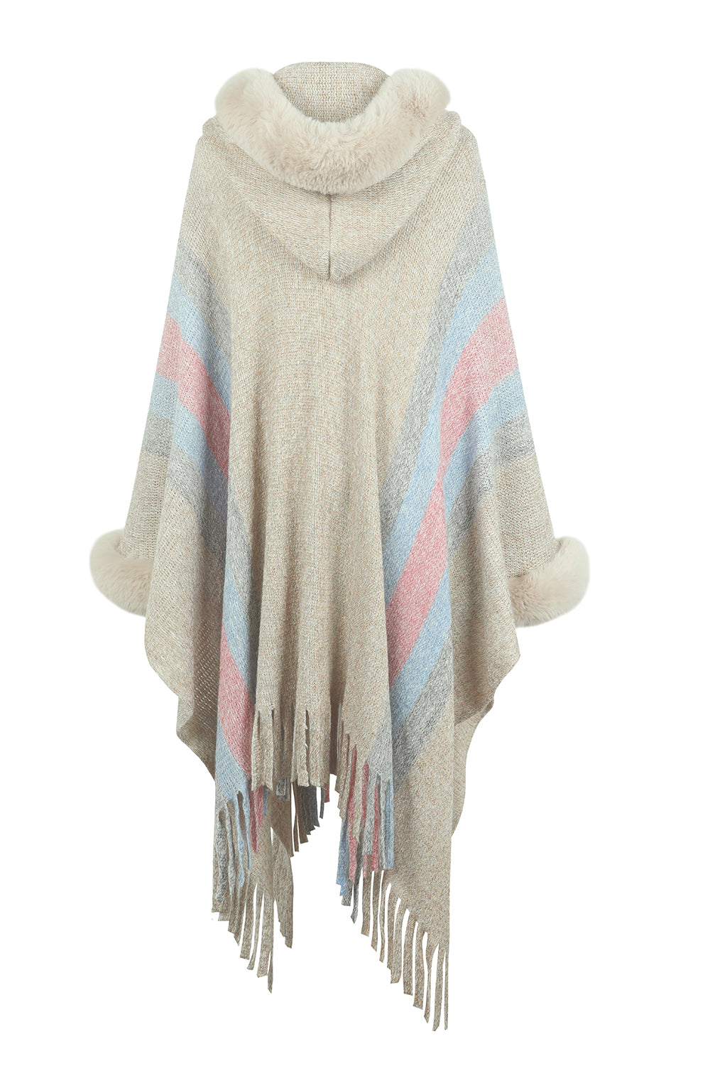 Color Block Fringe Detail Poncho - Tantalize Boutique