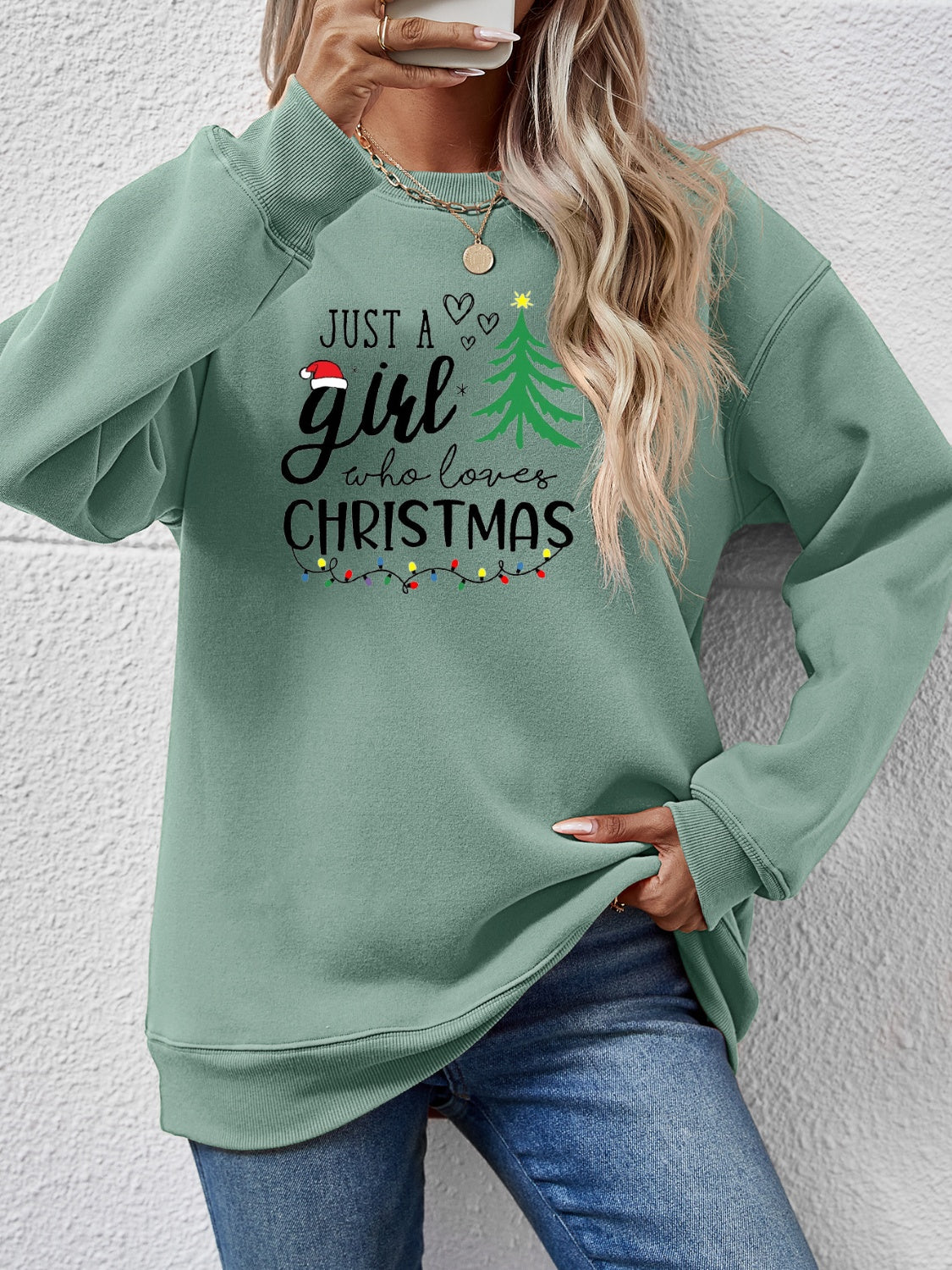 Letter Graphic Round Neck Sweatshirt - Tantalize Boutique