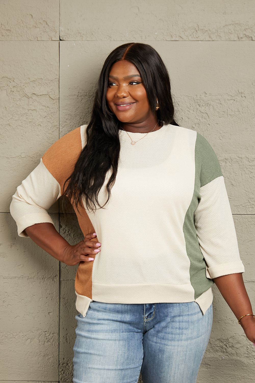 Sew In Love Full Size Tri-Color Pattern Blouse - Tantalize Boutique