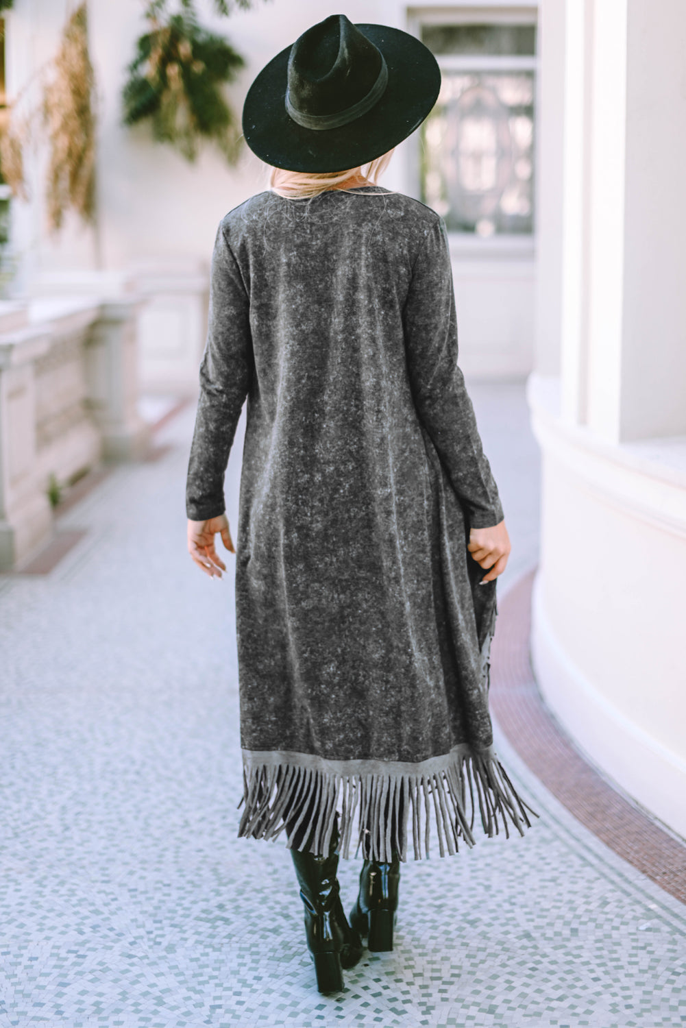 Fringe Detail Long Sleeve Cardigan - Tantalize Boutique