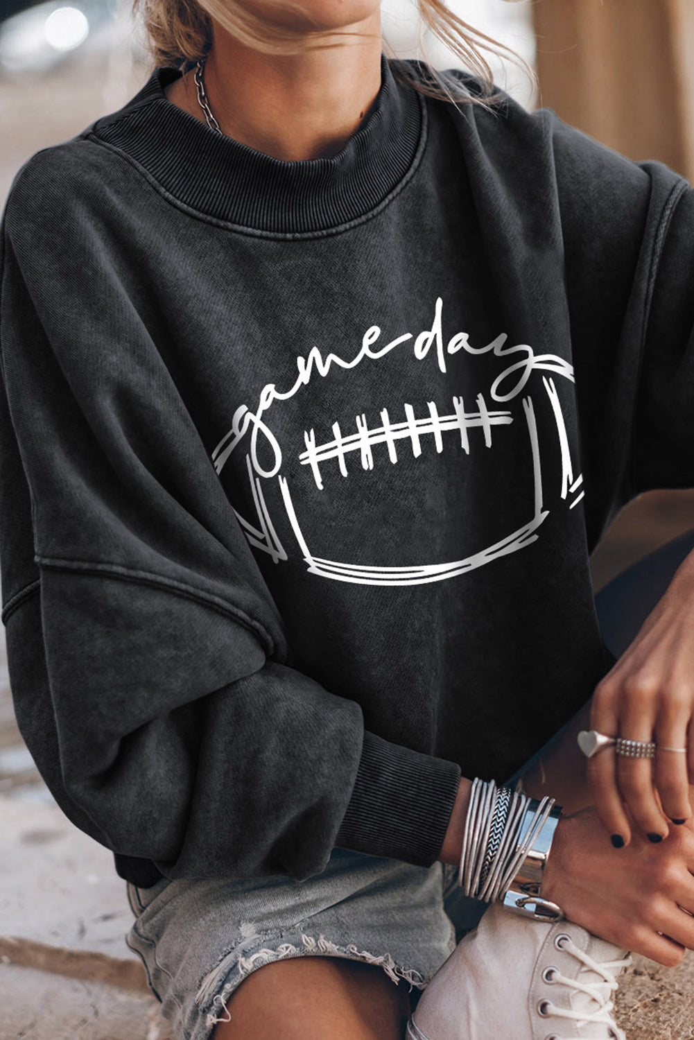 Round Neck Long Sleeve FOOTBALL Graphic Sweatshirt - Tantalize Boutique