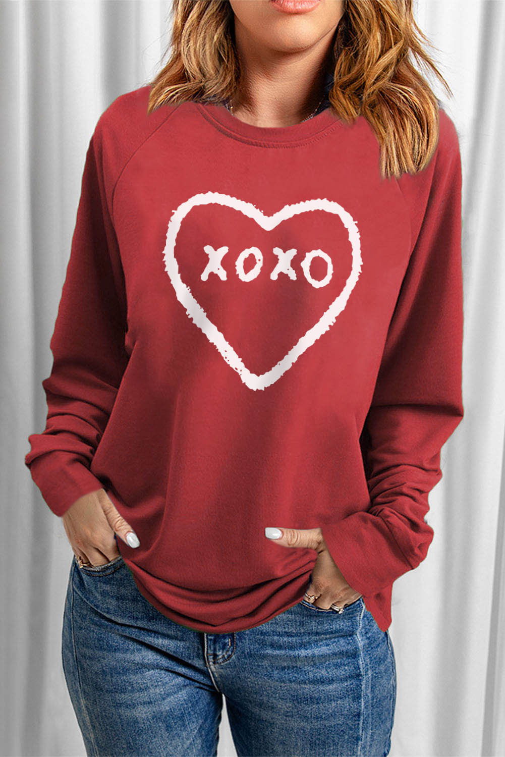 XOXO Heart Round Neck Sweatshirt - Tantalize Boutique