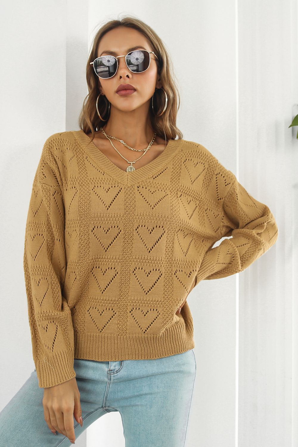 V-Neck Drop Shoulder Sweater - Tantalize Boutique