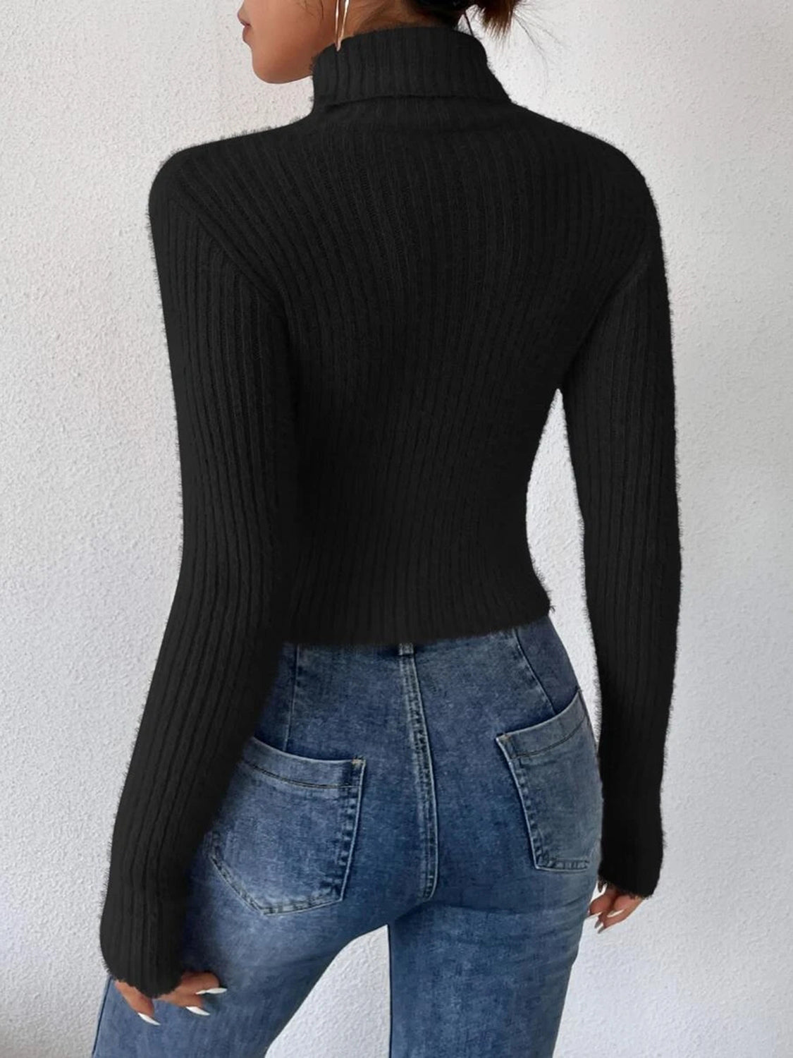Ribbed Turtleneck Long Sleeve Sweater - Tantalize Boutique
