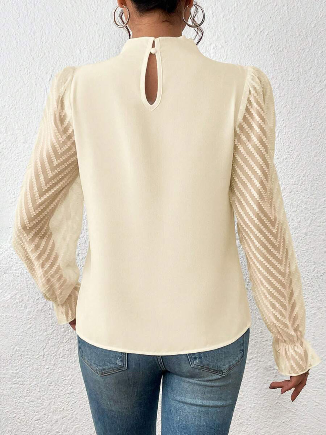 Mock Neck Flounce Sleeve Blouse - Tantalize Boutique