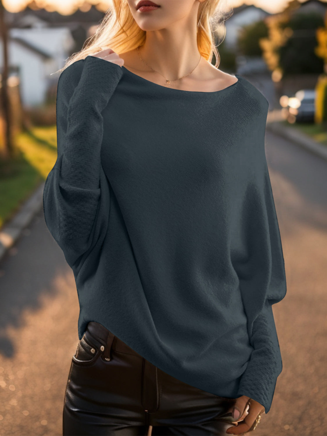 Texture Round Neck Long Sleeve Sweater - Tantalize Boutique