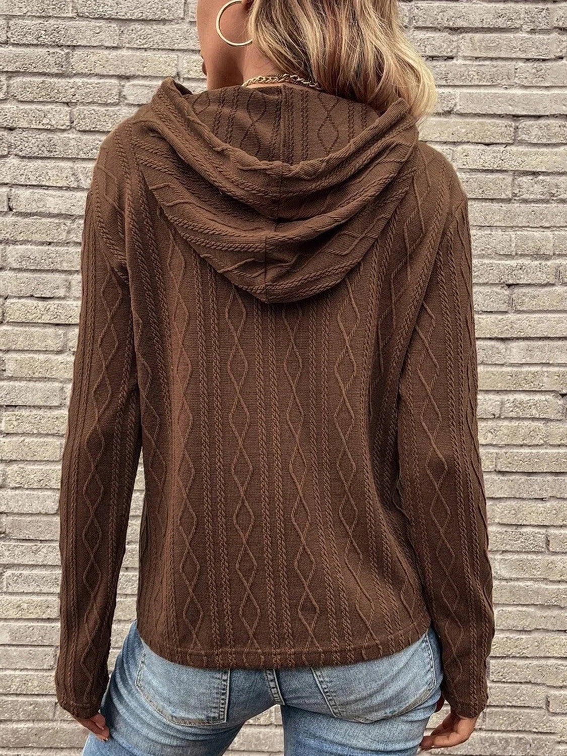 Cable-Knit Drawstring Hooded Knit Top - Tantalize Boutique