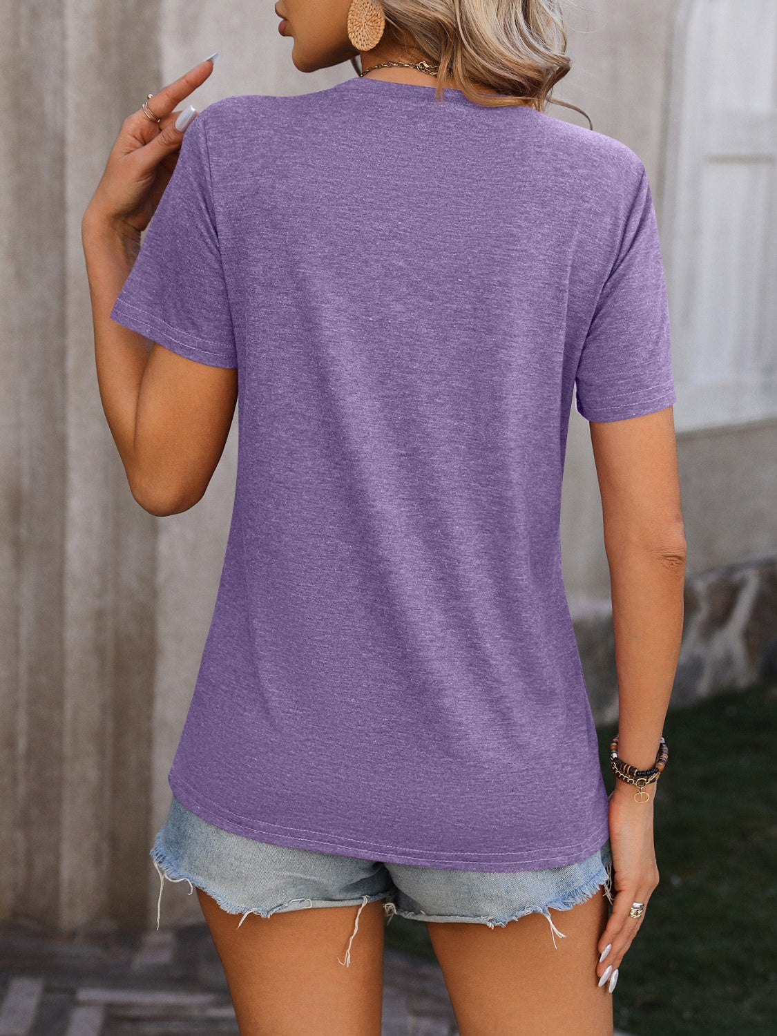 Heathered Round Neck Short Sleeve T-Shirt - Tantalize Boutique