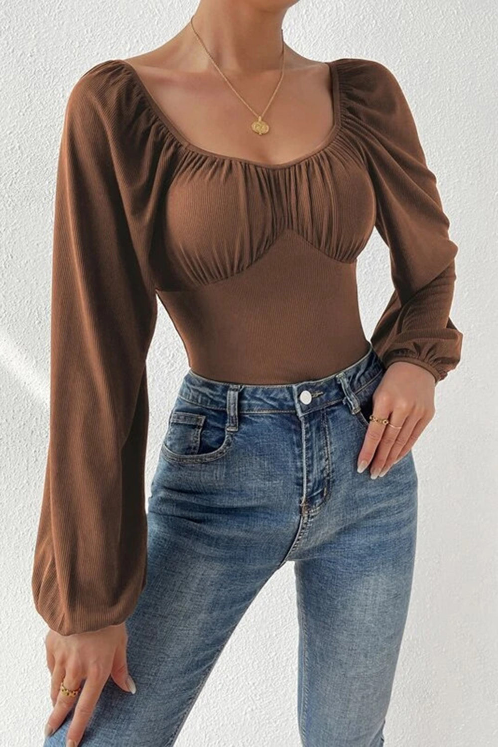 Ruched Balloon Sleeve Bodysuit - Tantalize Boutique