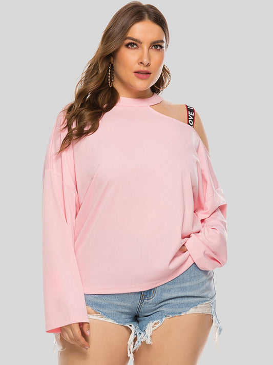 Plus Size Cold-Shoulder Round Neck Blouse - Tantalize Boutique