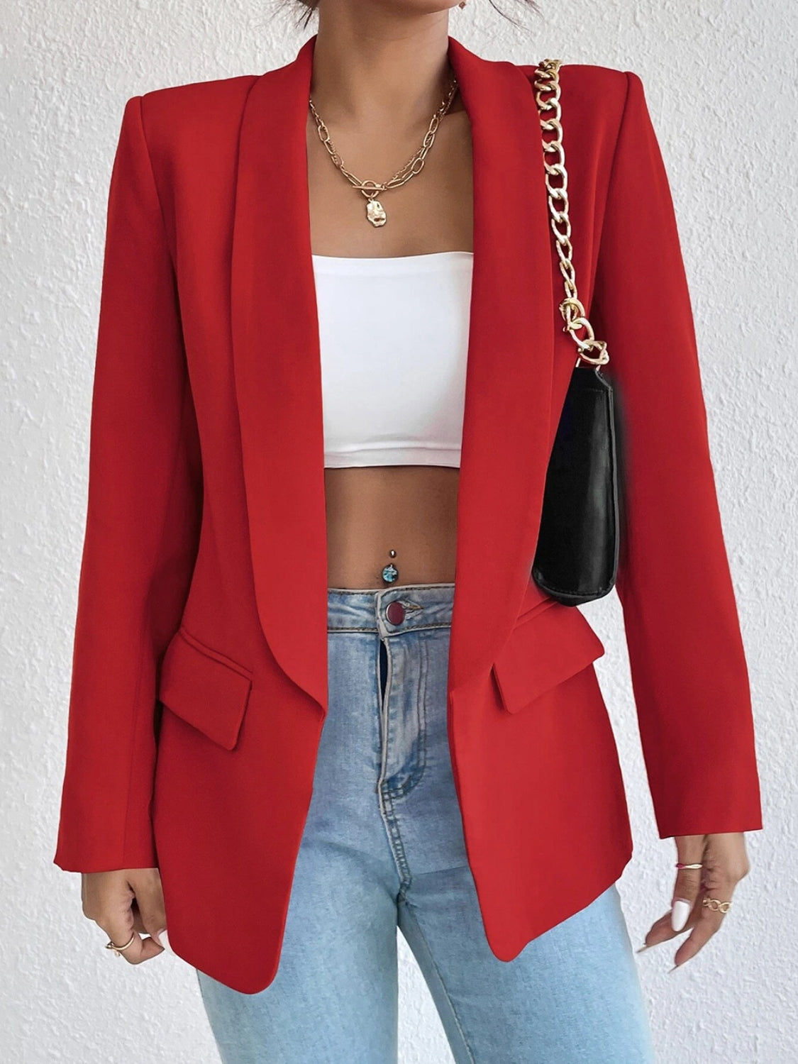 Shawl Collar Long Sleeve Blazer - Tantalize Boutique