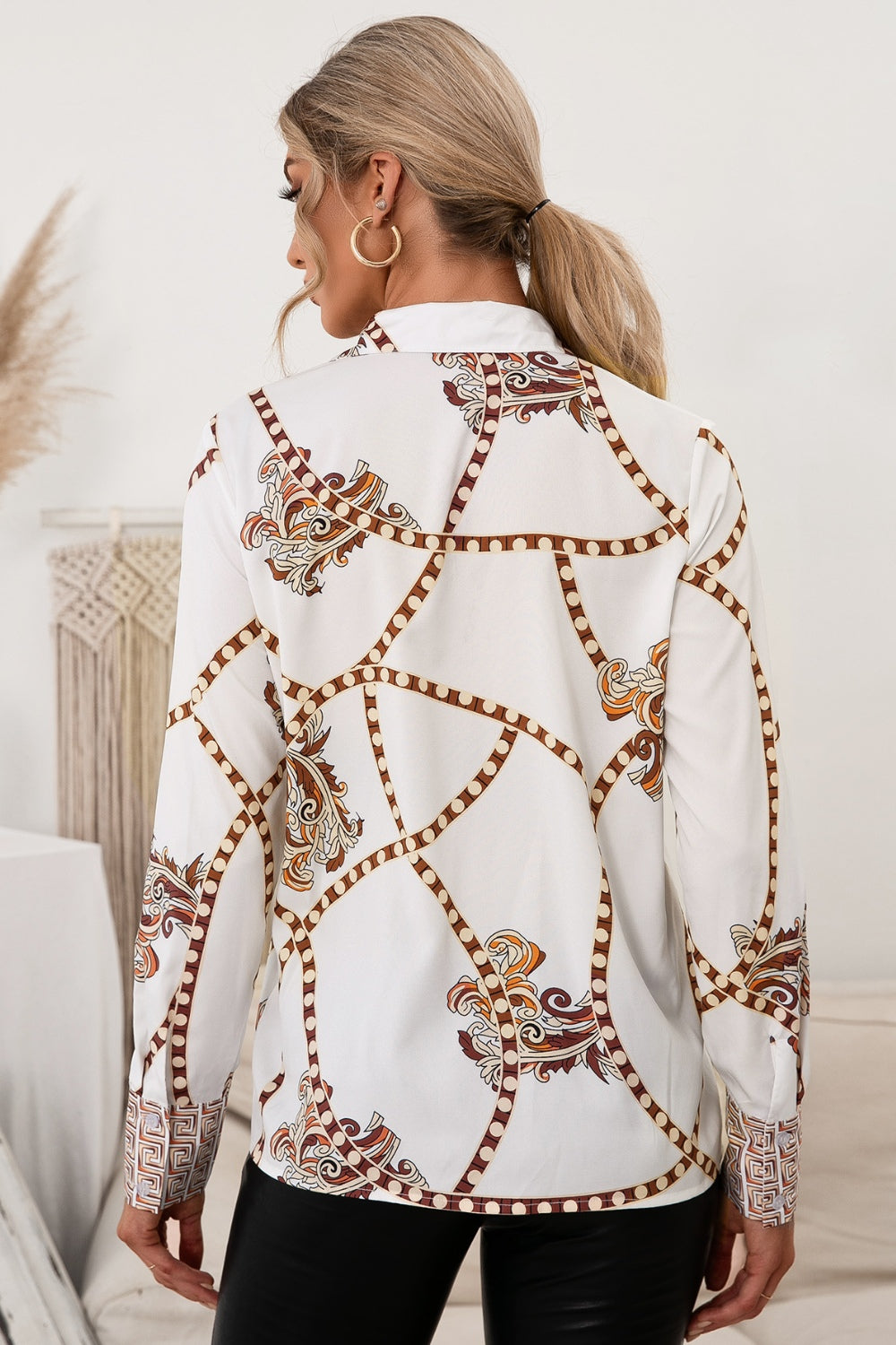 Printed Button Up Long Sleeve Shirt - Tantalize Boutique