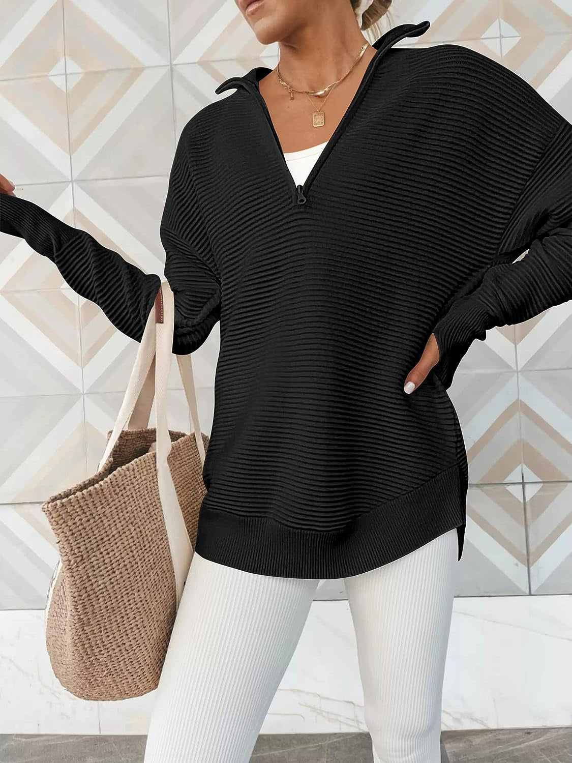 Half Zip Long Sleeve Knit Top - Tantalize Boutique