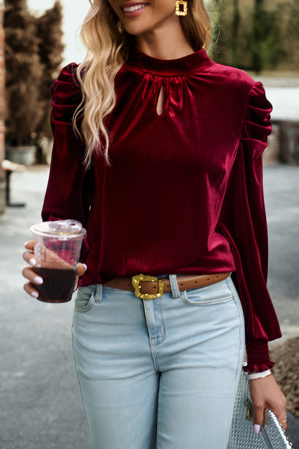 Mock Neck Puff Sleeve Blouse - Tantalize Boutique
