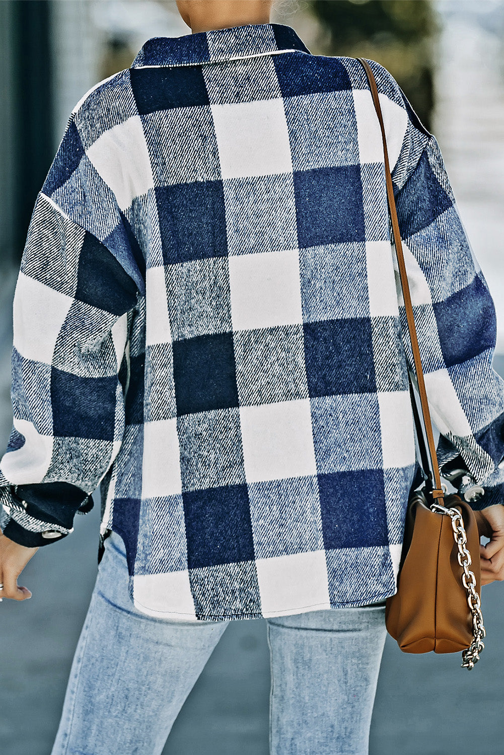 Plaid Button Up Dropped Shoulder Jacket - Tantalize Boutique