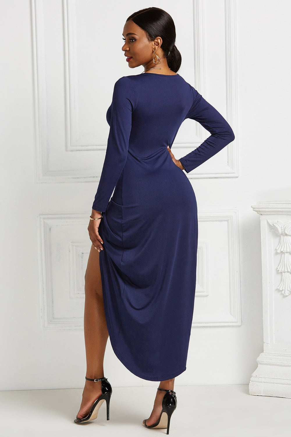 High-low Ruched Surplice Long Sleeve Dress - Tantalize Boutique