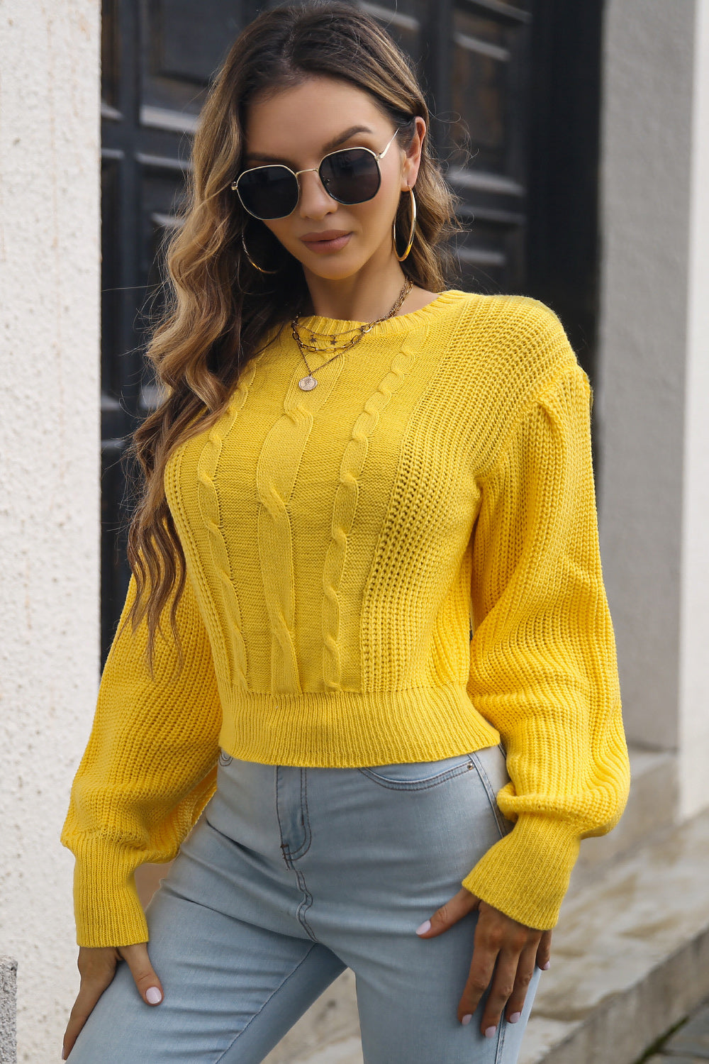 Cable-knit Round Neck Cropped Sweater - Tantalize Boutique