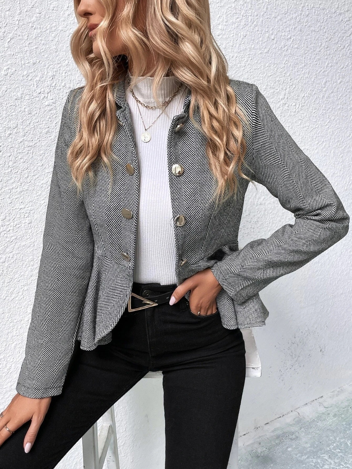 Ruffle Hem Collared Blazer - Tantalize Boutique