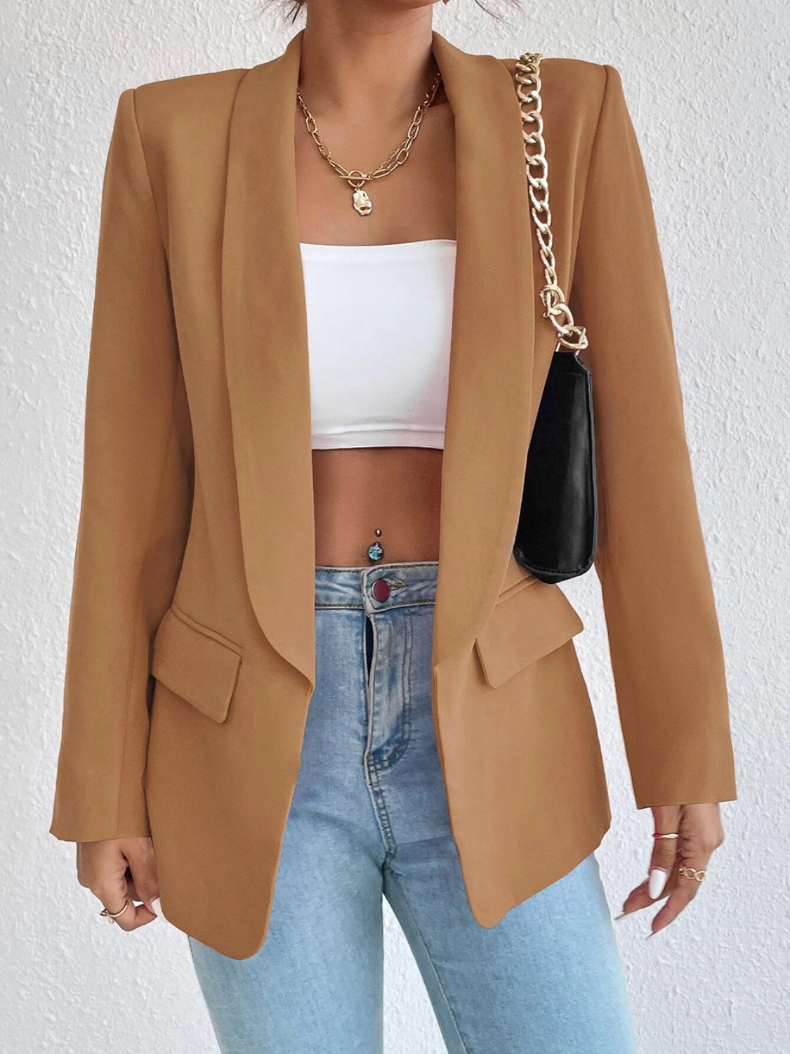 Shawl Collar Long Sleeve Blazer - Tantalize Boutique