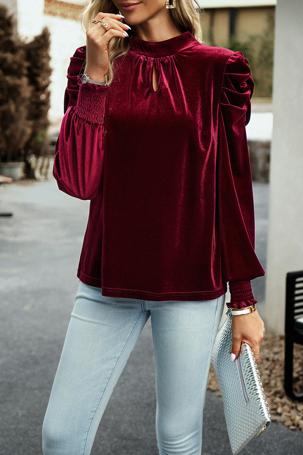 Mock Neck Puff Sleeve Blouse - Tantalize Boutique