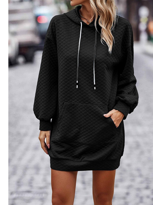 Textured Drawstring Tunic Hoodie - Tantalize Boutique