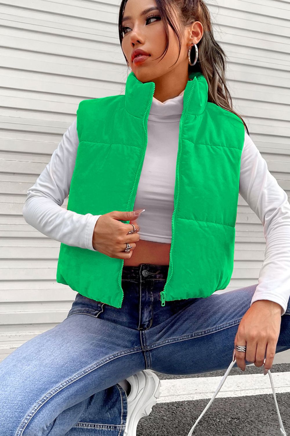 Zip Up Turtleneck Vest Coat - Tantalize Boutique