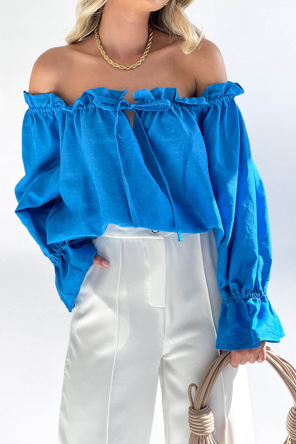 Drawstring Off-Shoulder Flounce Sleeve Blouse - Tantalize Boutique