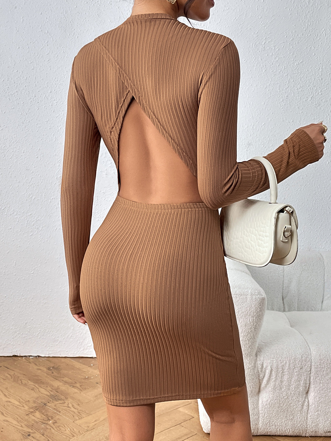 Long Sleeve Ribbed Mini Dress - Tantalize Boutique