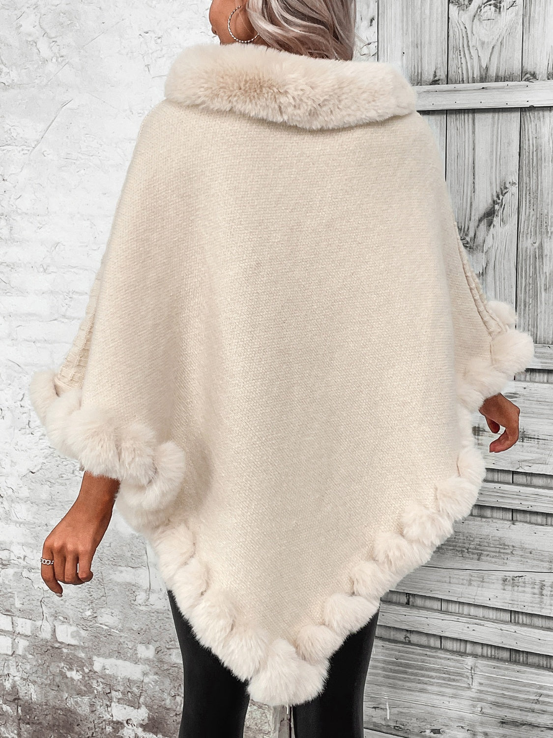 Faux Fur Trim Poncho - Tantalize Boutique