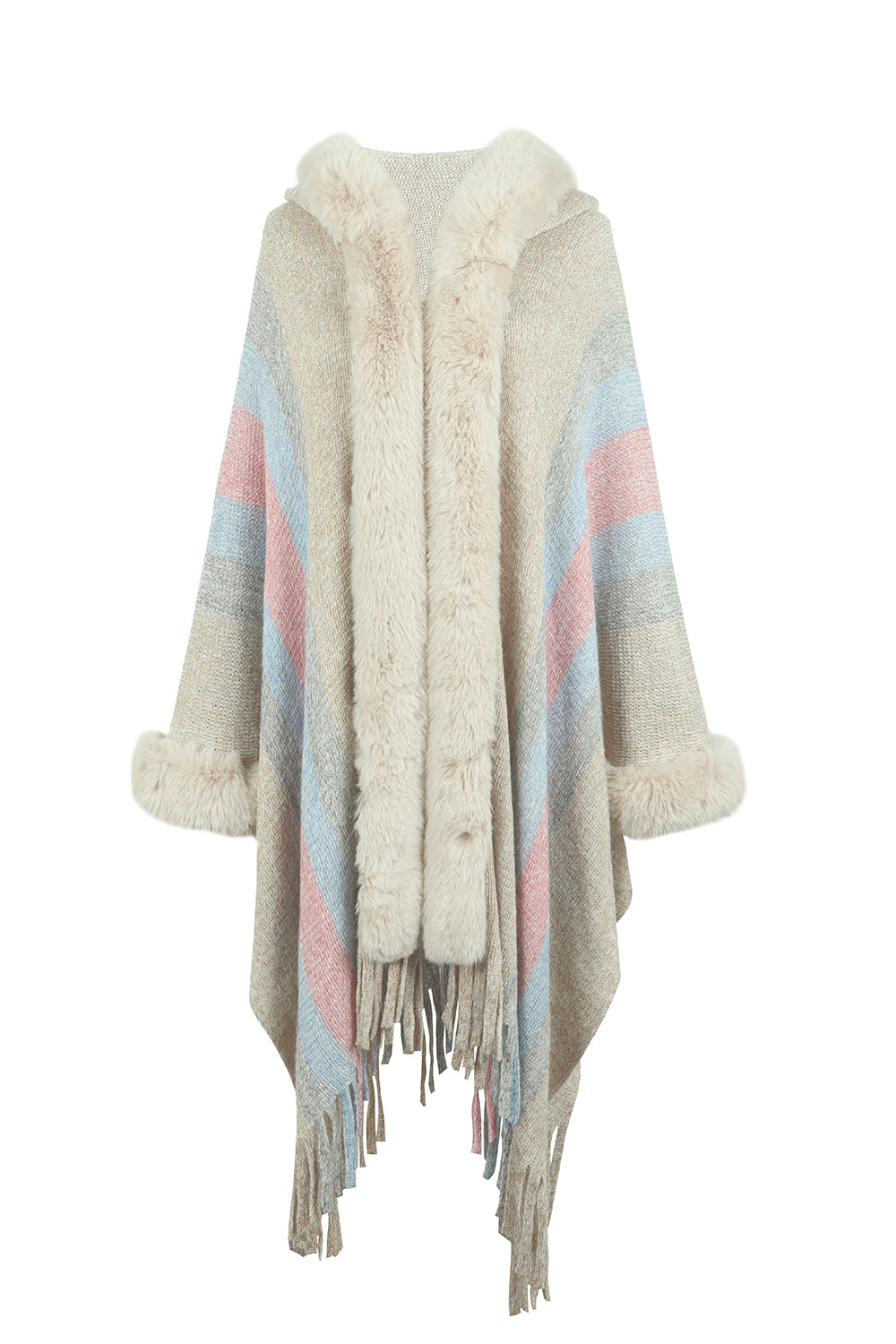 Color Block Fringe Detail Poncho - Tantalize Boutique