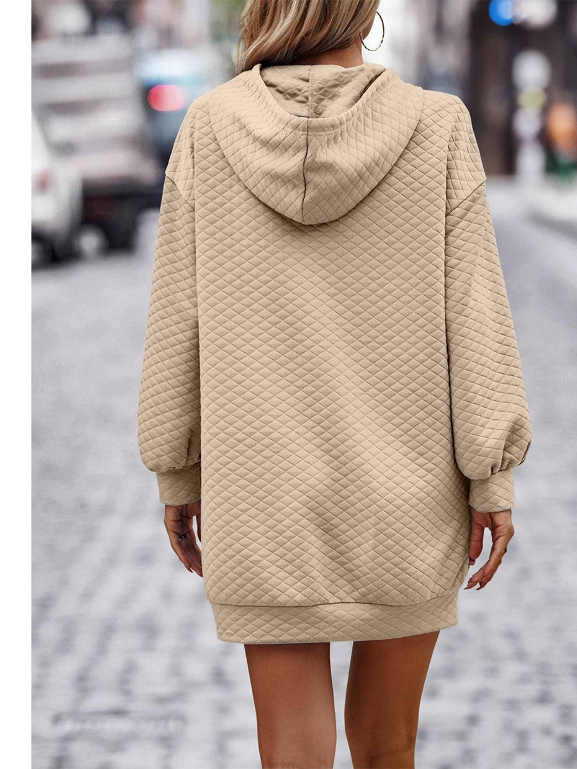 Textured Drawstring Tunic Hoodie - Tantalize Boutique