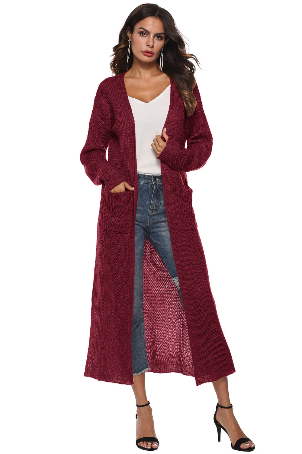 Long Sleeve Open Front Buttoned Cardigan - Tantalize Boutique