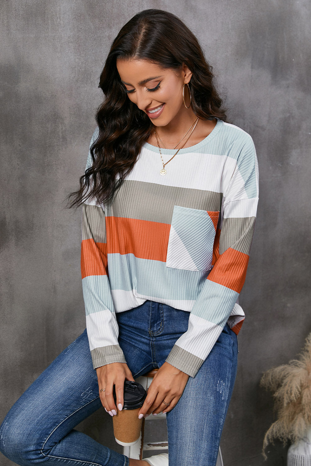 Wide Stripe Top with Pocket - Tantalize Boutique