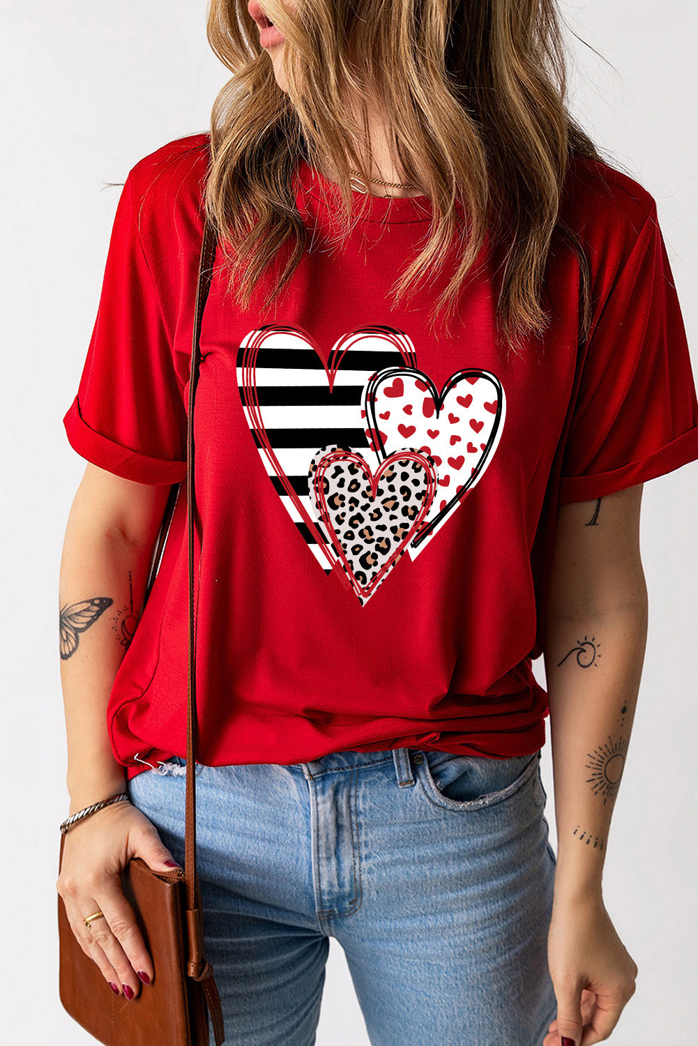 Heart Round Neck Short Sleeve T-Shirt - Tantalize Boutique