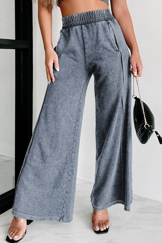 Mineral Wash Smocked Waist Wide Leg Pants - Tantalize Boutique