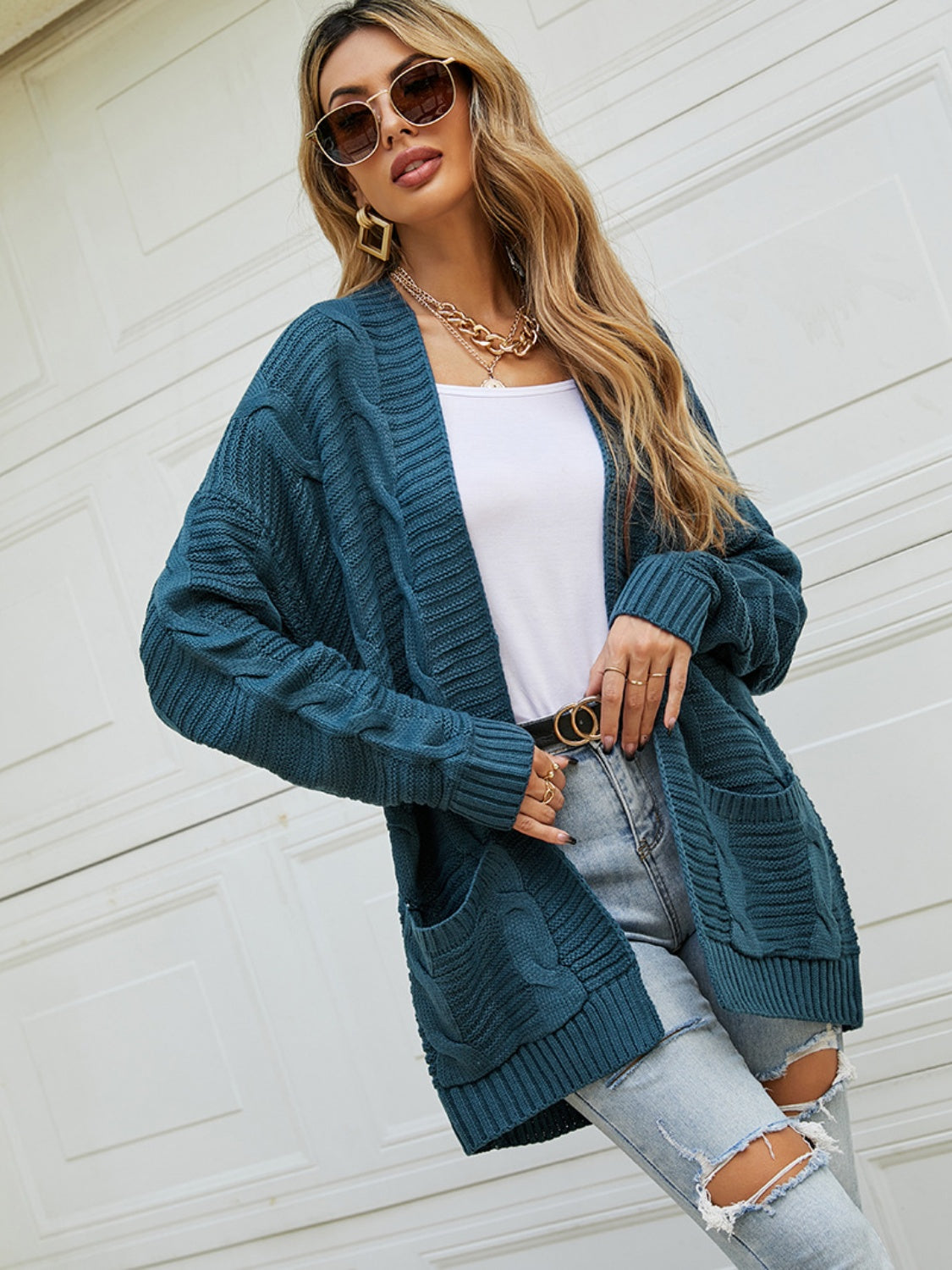 Open Front Dropped Shoulder Longline Cardigan - Tantalize Boutique