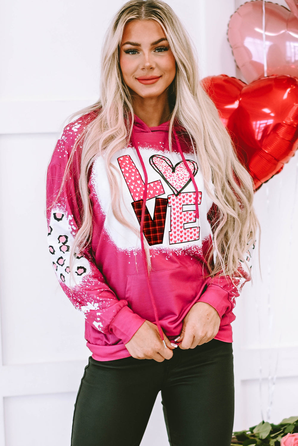 LOVE Heart Drawstring Dropped Shoulder Hoodie - Tantalize Boutique