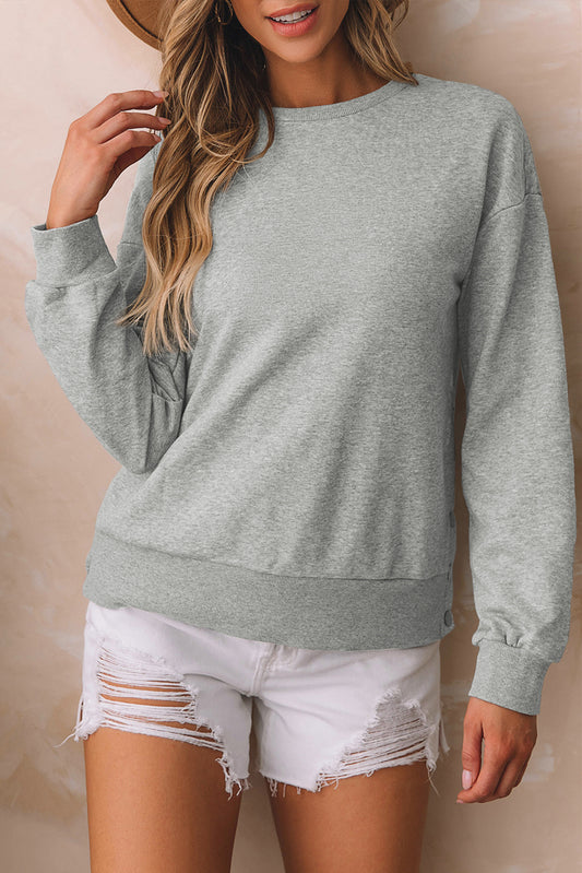 Round Neck Dropped Shoulder Sweatshirt - Tantalize Boutique