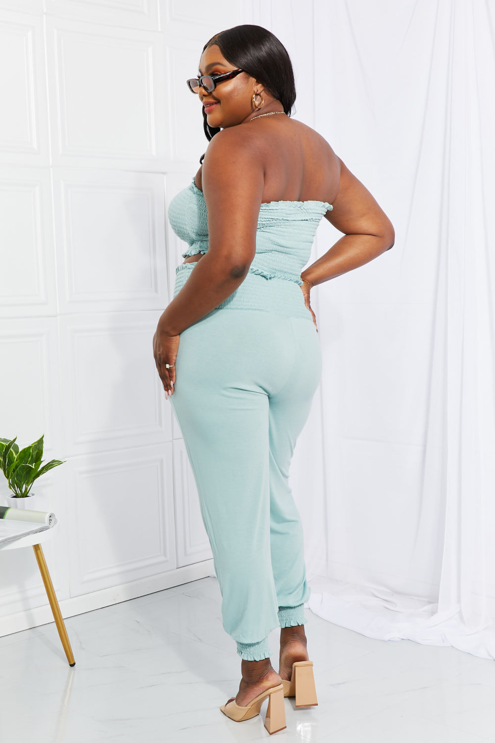 Zenana Full Size Stylish Comfort Smocked Tube Top & Joggers Set - Tantalize Boutique