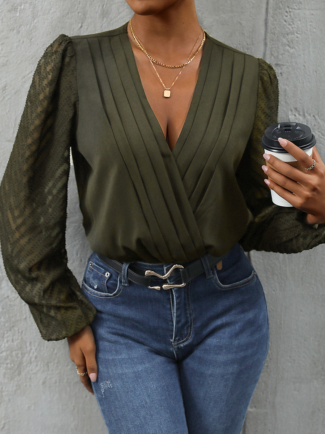 Ruched Surplice Long Sleeve Bodysuit - Tantalize Boutique