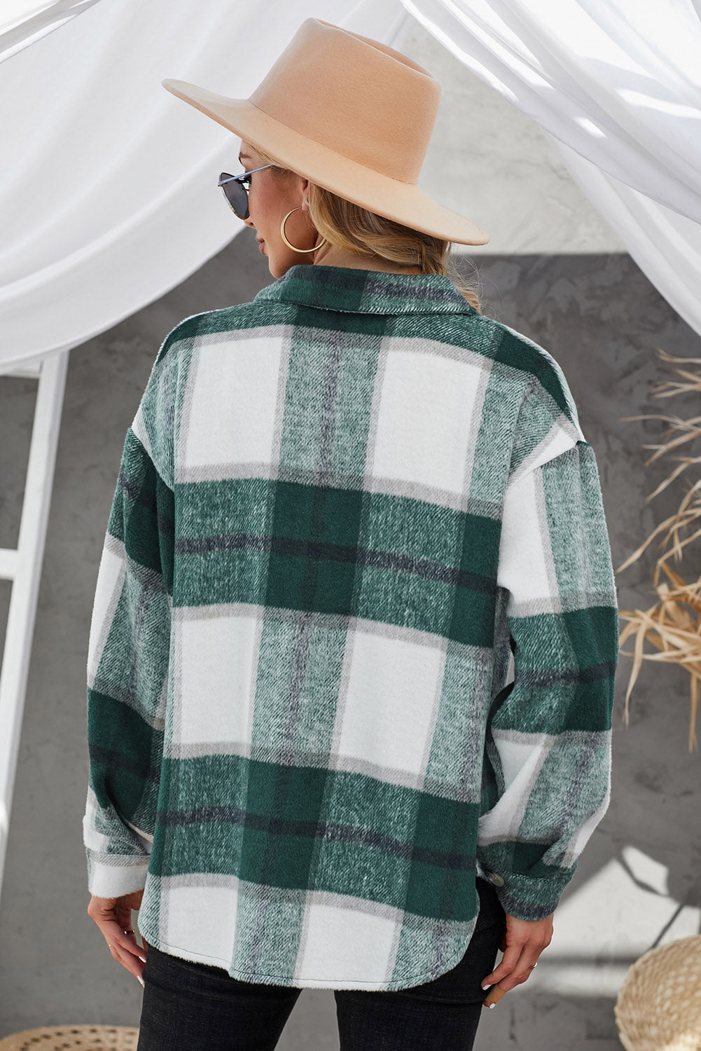 Plaid Button Up Dropped Shoulder Jacket - Tantalize Boutique